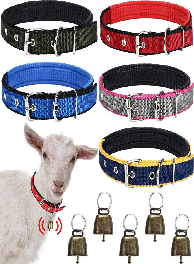 Clysee 5 Sets Adjustable Small Goat Collars with Bells Cow Horse Sheep Copper Bronze Bells Pet Collar Goat Supplies for Farm Animal Accessories - Image 1